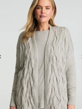 J.Jill Pure Jill Textured Open-Front Cardigan Grey Cable Knit Sweater Size L